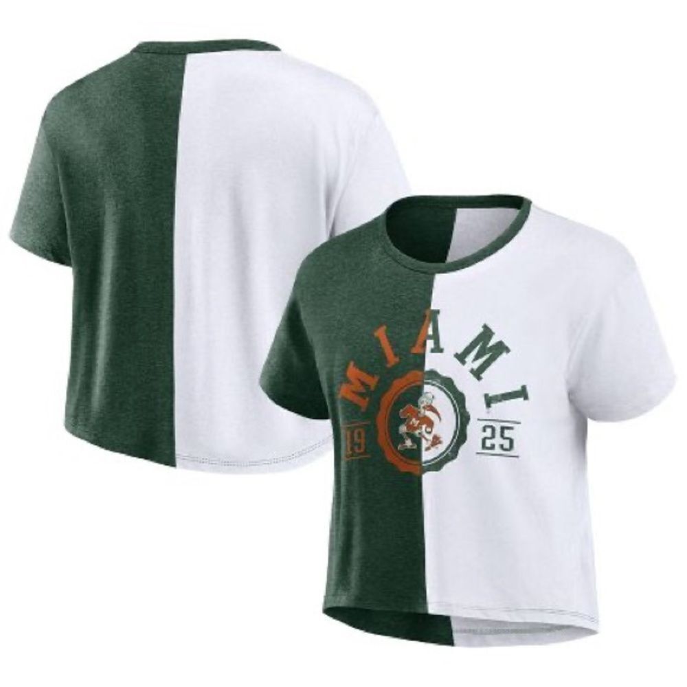 NCAA Miami Hurricanes Women's Split Color Block Cropped T-Shirt Size XL